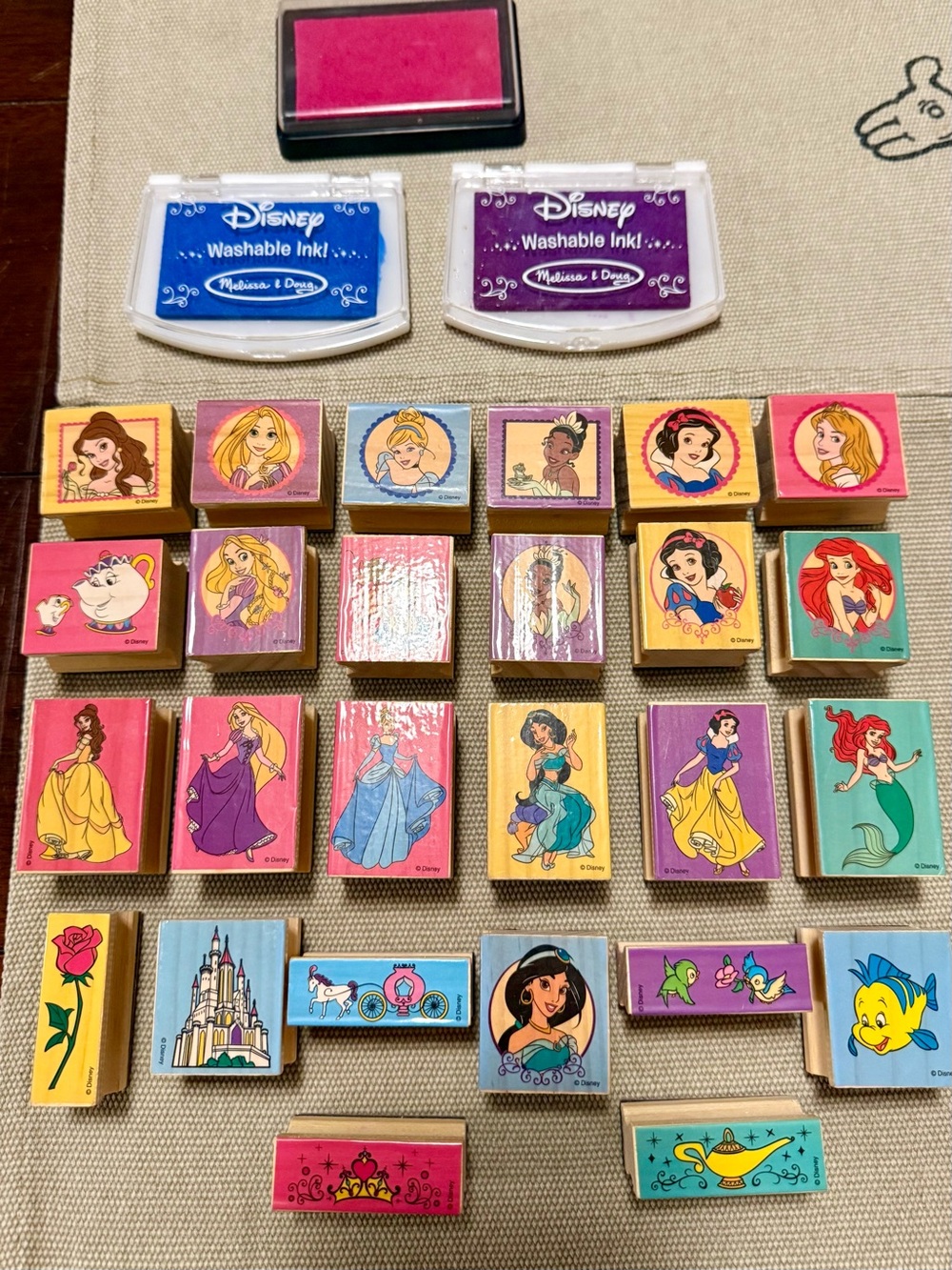 Disney Princess Melissa & Doug Rubber Stamp Set Vintage Stamps Ink Pads